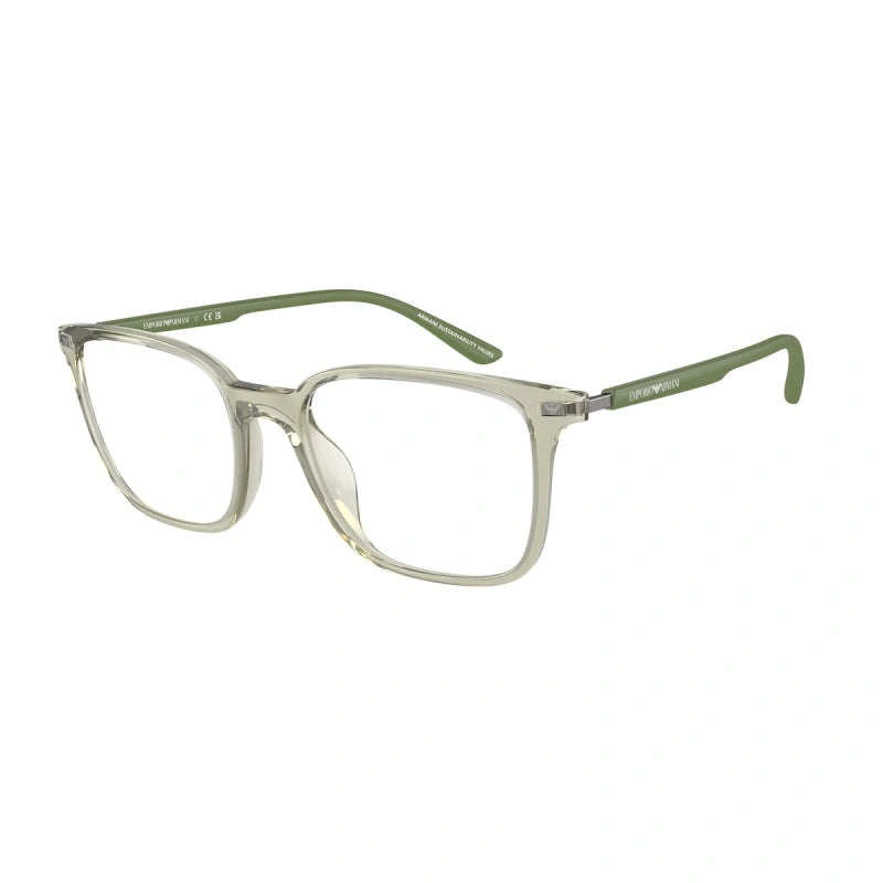 EMPORIO ARMANI - 6107 VERDE TRASPARENTE LUCIDO | OCCHIALE DA VISTA UOMO - EA 3242U CALIBRO 52