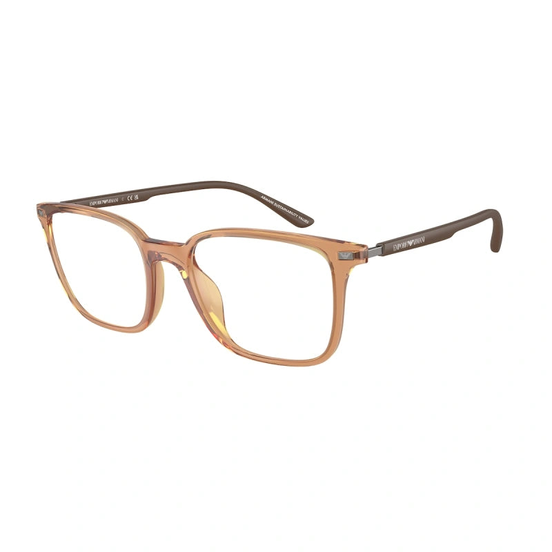 EMPORIO ARMANI - 6110 MARRONE TRASPARENTE LUCIDO | OCCHIALE DA VISTA UOMO - EA 3242U CALIBRO 52