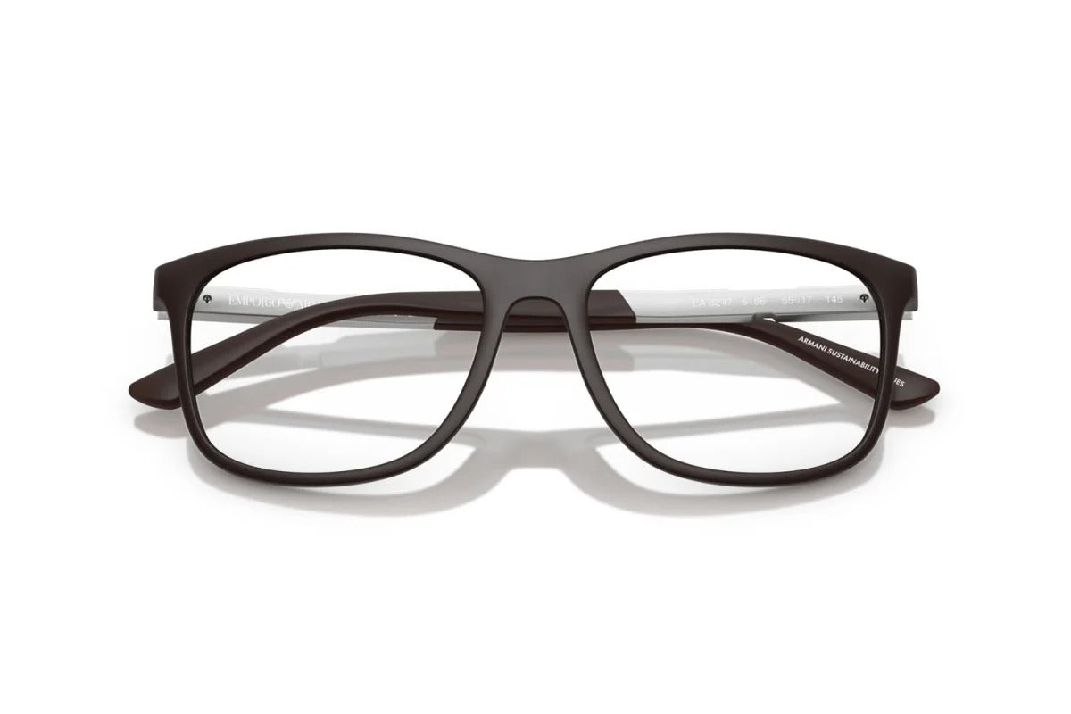 EMPORIO ARMANI - 6186 MARRONE SCURO OPACO | OCCHIALE DA VISTA UOMO - EA 3247 CALIBRO 55