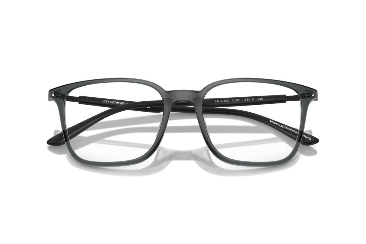 EMPORIO ARMANI - 6106 NERO TRASPARENTE LUCIDO | OCCHIALE DA VISTA UOMO - EA 3242U CALIBRO 52