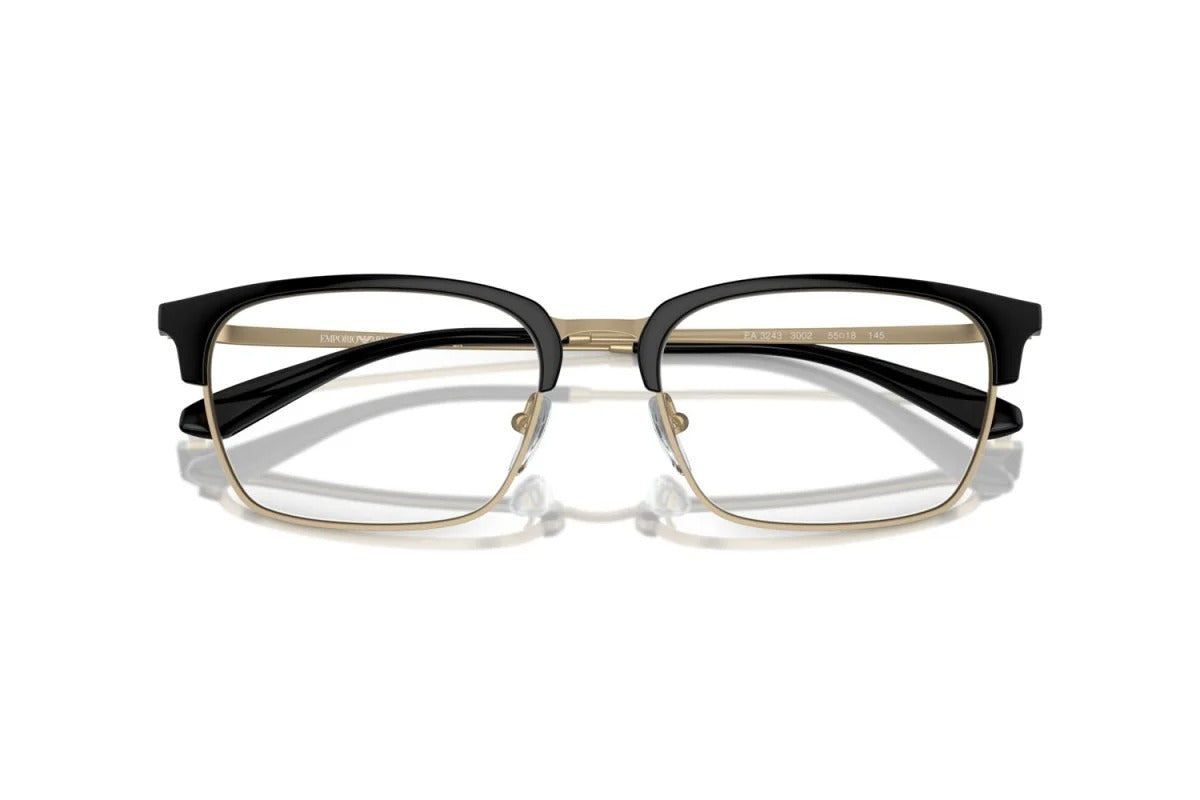 EMPORIO ARMANI - 3002 NERO LUCIDO/ORO PALLIDO OPACO | OCCHIALE DA VISTA UOMO - EA 3243 CALIBRO 55
