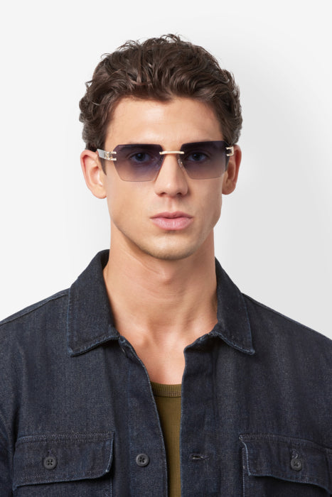 Occhiali da sole Dsquared2 uomo in metallo color oro, modello 208352 (D2 0173/S), vista frontale su sfondo neutro