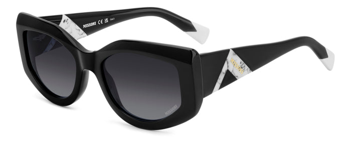 Occhiali da sole Missoni donna neri, modello MIS 0198/S con montatura in acetato lucido su sfondo chiaro.