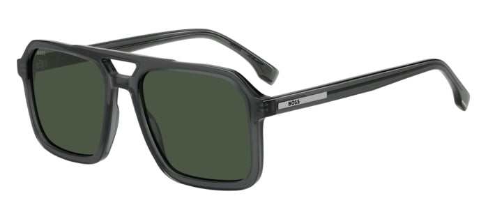Occhiali da sole da uomo BOSS modello 1894/S con montatura marrone e lenti scure, posti su uno sfondo neutro.