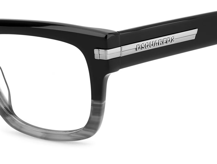 Occhiali da vista DSQUARED2 da uomo modello D2 0163 neri, montatura in acetato su sfondo neutro.