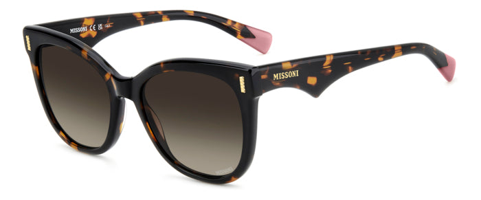 Occhiali da sole Missoni da donna modello MIS 0233/S con montatura avana e lenti scure su sfondo chiaro