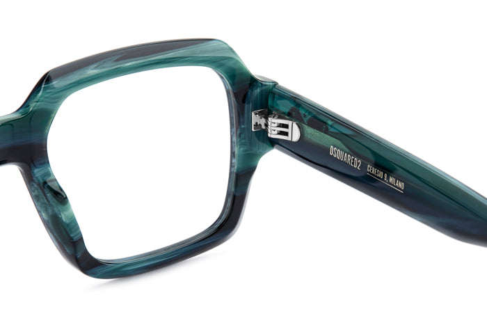 Occhiali da vista da uomo DSQUARED2 D2 0148 neri, montatura in acetato su sfondo neutro