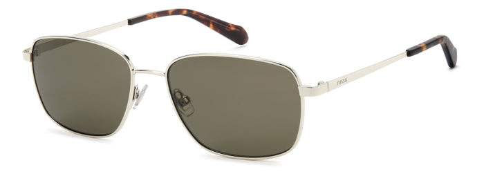 Occhiali da sole da uomo Fossil FOS 3180/G/S color oro, montatura in metallo sottile e lenti scure, mostrati su sfondo neutro