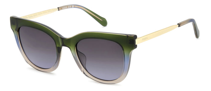Occhiali da sole donna Fossil FOS 2169/G/S con montatura Avana e lenti scure, indossati da una modella.
