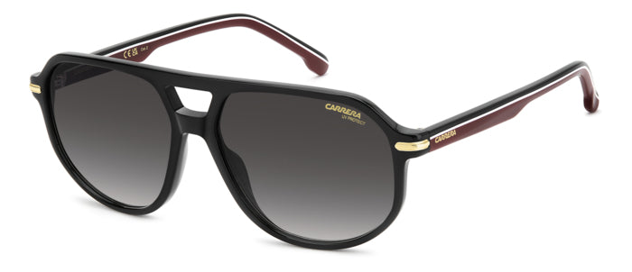 Occhiali da sole Carrera 375/S da uomo neri, modello 208706, con montatura lucida e lenti scure, mostrati frontalmente su sfo
