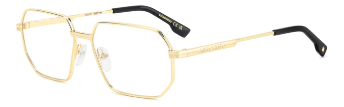 Occhiali da vista uomo DSQUARED2 modello D2 0158 in metallo color oro, con lenti trasparenti, su sfondo neutro.