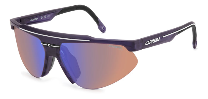 Occhiali da sole da uomo Carrera C SPORT 15/S di colore viola con lenti scure, mostrati su sfondo bianco in primo piano.