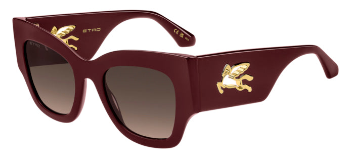 Occhiali da sole Etro modello 0076/S neri indossati da una donna, con montatura in acetato e lenti scure, su uno sfondo lumin