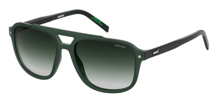 Occhiali da sole neri Levi's LV 5100/S da uomo, mostrati frontalmente su sfondo bianco neutro, con lenti scure e montatura in