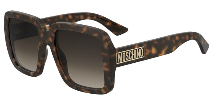 Occhiali da sole Moschino 207700 (MOS180/S) neri, mostrati su sfondo neutro, con lenti scure e montatura in acetato lucido.