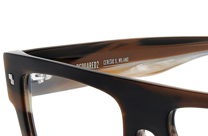 Occhiali da vista uomo DSQUARED2 D2 0147 neri in acetato, vista frontale su sfondo bianco.