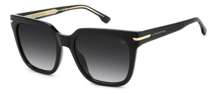 Occhiali da sole Victoria Beckham VB 1003/S neri da donna con montatura squadrata in acetato lucido, indossati o mostrati su