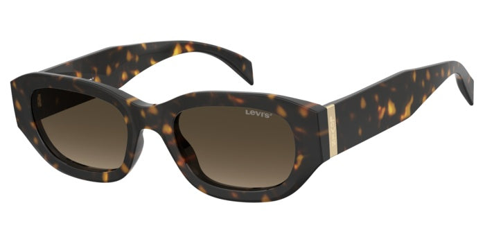 Occhiali da sole da donna Levi's modello LV 1096/S con montatura avana, visti di fronte su sfondo chiaro.