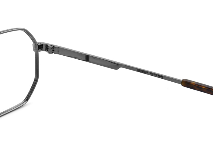 Occhiali da vista uomo DSQUARED2 modello D2 0158 in metallo color oro, con lenti trasparenti, su sfondo neutro.