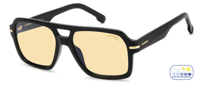 Occhiali da sole da uomo Carrera 377/S con montatura avana e lenti scure, in primo piano su sfondo chiaro.