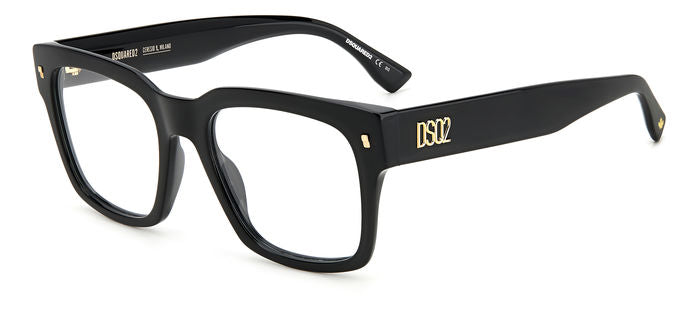 Occhiali da vista DSQUARED2 D2 0066 neri da uomo, con montatura in acetato scuro e aste laterali raffinate.