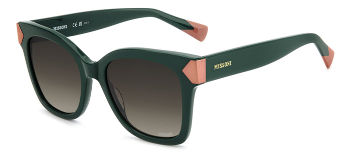 Occhiali da sole Missoni da donna modello MIS 0284/S di colore verde, con montatura in acetato e lenti protettive, fotografat