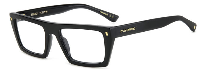 Occhiali da vista neri da uomo DSQUARED2 modello 108264 (D2 0130) su sfondo neutro, mostrati frontalmente