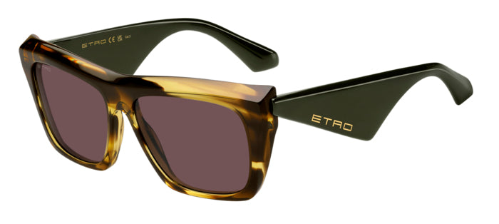 Occhiali da sole Etro unisex modello 207782 (0095/S) con montatura verde in acetato e lenti scure, posti su una superficie ch