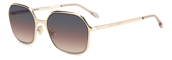 Donna che indossa occhiali da sole Isabel Marant modello IM 0245/S di colore grigio, montatura leggera e lenti protettive.