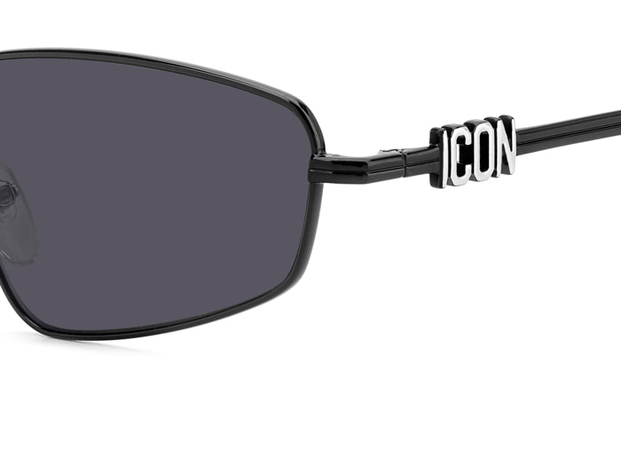Occhiali da sole Dsquared2 ICON 0015/S neri da uomo, con montatura in acetato lucido e lenti scure, mostrati su sfondo neutro