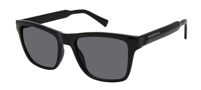 Occhiali da sole uomo Privé Revaux The Beau Mod. 205559 grigi, mostrati frontalmente con lenti scure e montatura spessa in ac