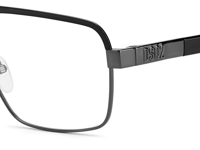 Occhiali da vista Dsquared2 D2 0034 neri da uomo, con montatura in acetato nero lucido e lenti trasparenti. Mostrati su uno s