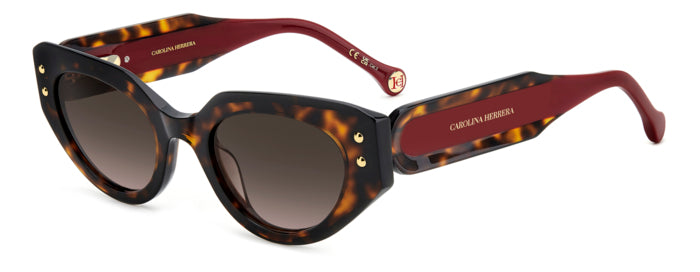 Occhiali da sole donna Carolina Herrera 207103 neri su sfondo neutro, lenti scure e montatura in acetato nero, frontale legge