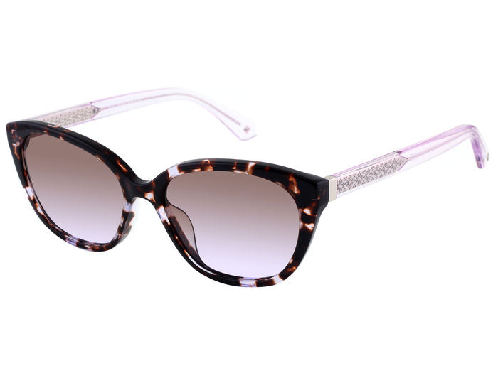 Occhiali da sole da donna Kate Spade modello Philippa di colore viola, in acetato con lenti scure, su sfondo neutro.