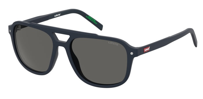 Occhiali da sole neri Levi's LV 5100/S da uomo, mostrati frontalmente su sfondo bianco neutro, con lenti scure e montatura in