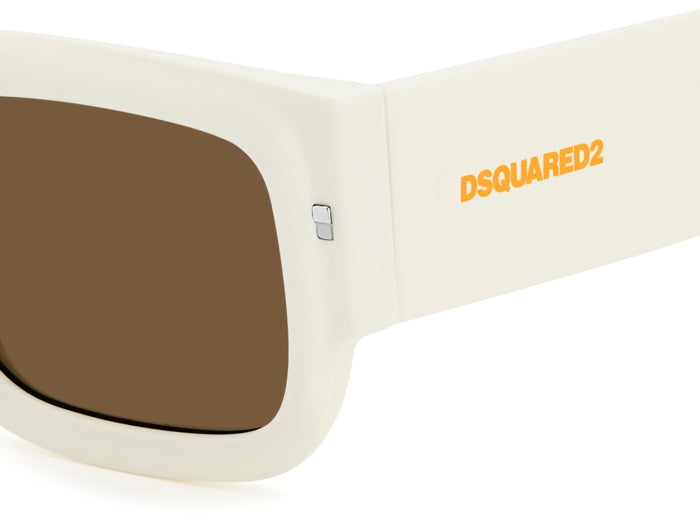 Occhiali da sole neri Dsquared2 da uomo, modello 208203, in acetato lucido con lenti scure e logo sul lato, su sfondo neutro.