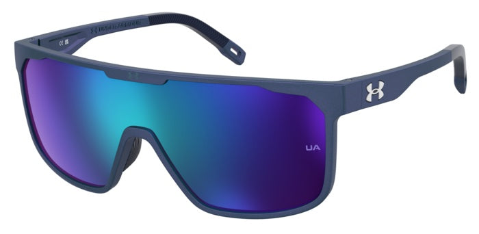Primo piano di occhiali da sole Under Armour UA Define/G neri da uomo, appoggiati su una superficie chiara, che mostra la mon