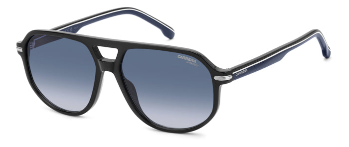 Occhiali da sole Carrera 375/S da uomo neri, modello 208706, con montatura lucida e lenti scure, mostrati frontalmente su sfo