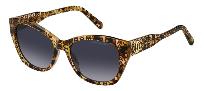 Occhiali da sole neri Marc Jacobs modello 206922 MARC 732/S per donna, posti su una superficie chiara, con la montatura ben v