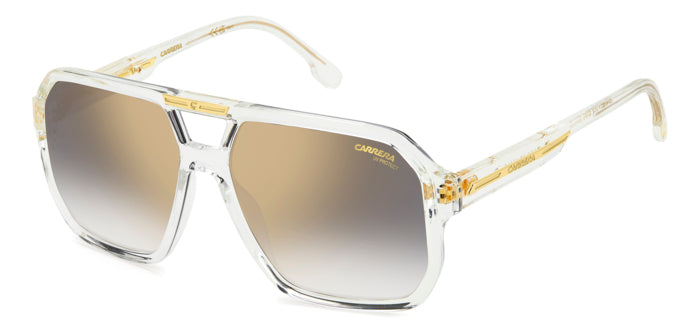Occhiali da sole Carrera Victory C 01/S 206759 neri da uomo, posati su una superficie neutra, con lenti scure e logo Carrera