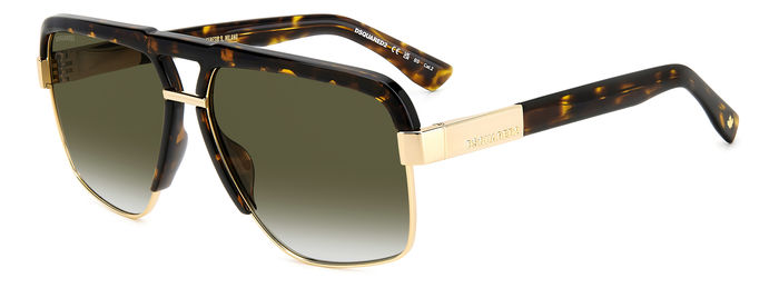 Occhiali da sole Dsquared2 uomo 205961 colore avana, montatura squadrata in acetato, lenti scure, mostrati frontalmente su sf