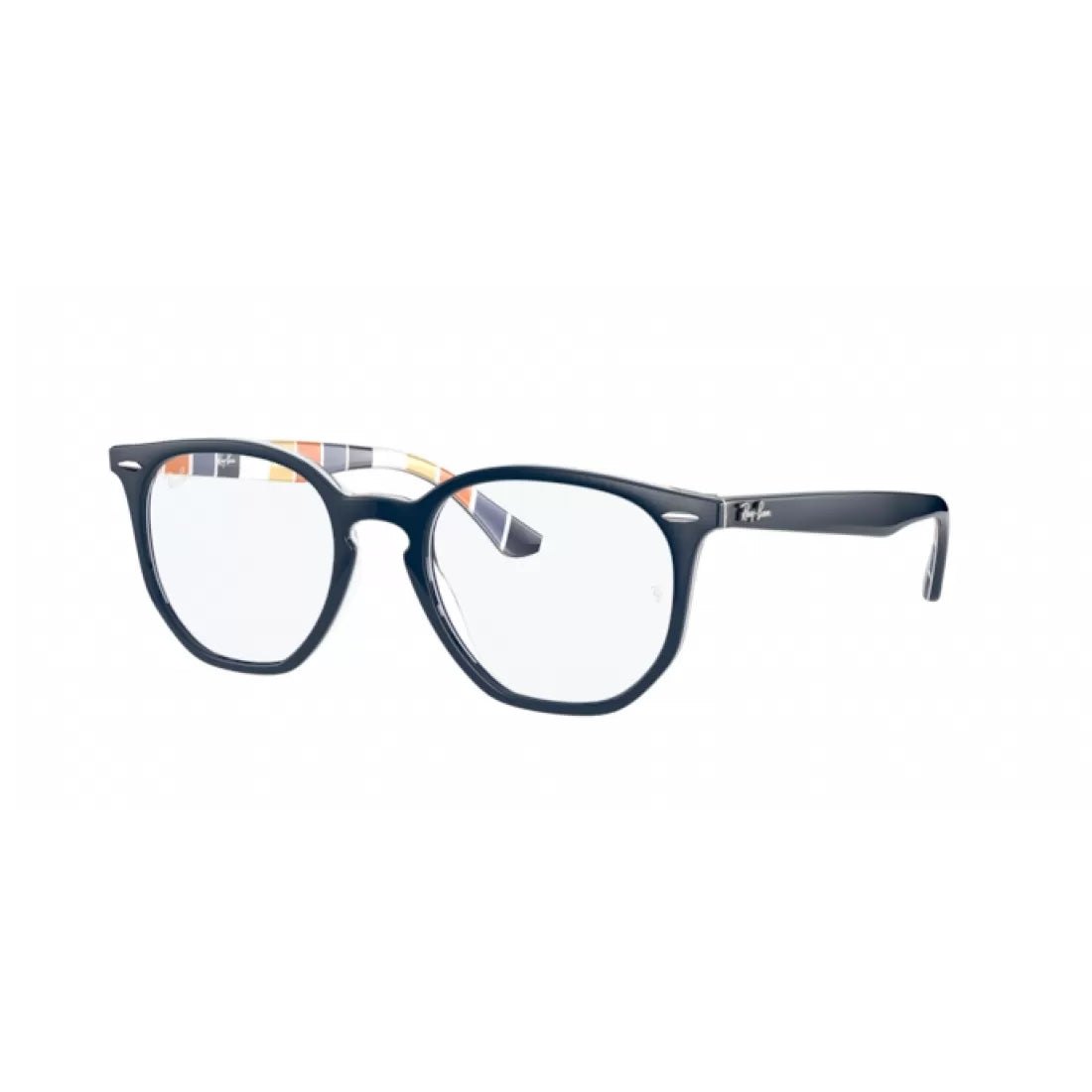 UNISEX EYEGLASSES RAY-BAN RX 7151 HEXAGONAL 8091 BLUE ON BLUE ORANGE STRIPES CALIBER 50 